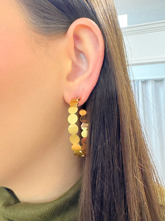 Gold earrings, gold hoops, fancy hoops, gold fancy earrings