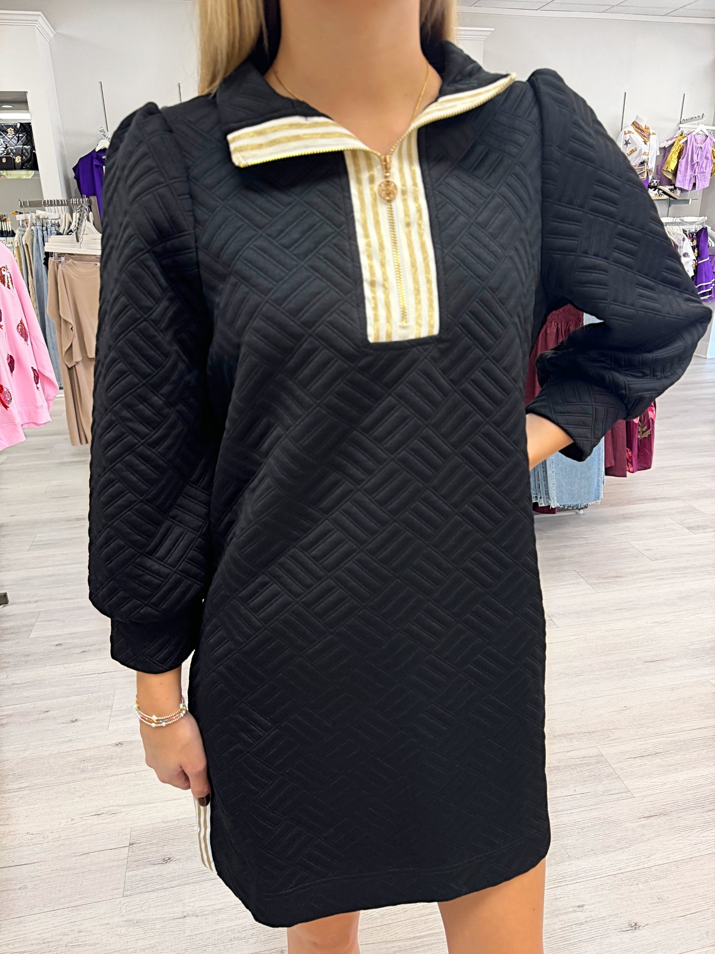 Women's dress, textured knit dress, comfortable dress, Mary square dress, long sleeve dress