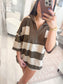 relaxed set, striped set, woman's set, fall set, comfy set, brown striped set, oversized top with shorts set, running errands set