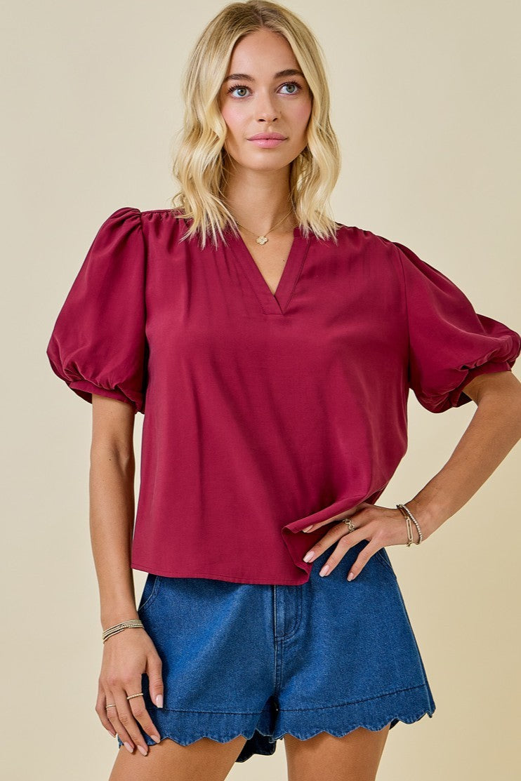 top, v neck top, puff sleeve top, boutique top