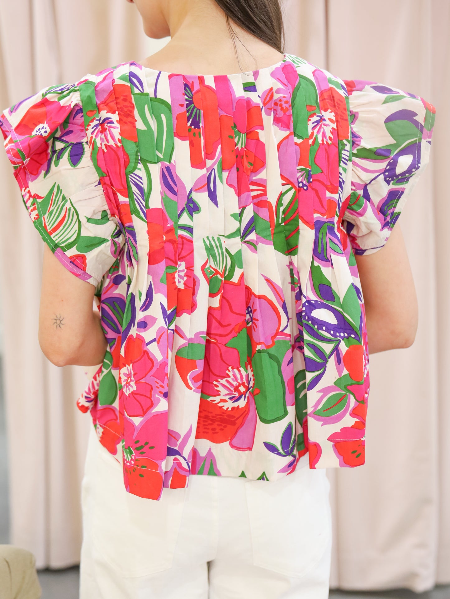 Miranda Floral Pintuck Front Tie Blouse