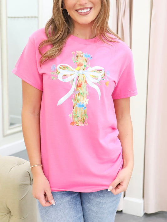 Coquette Floral Cross Tee