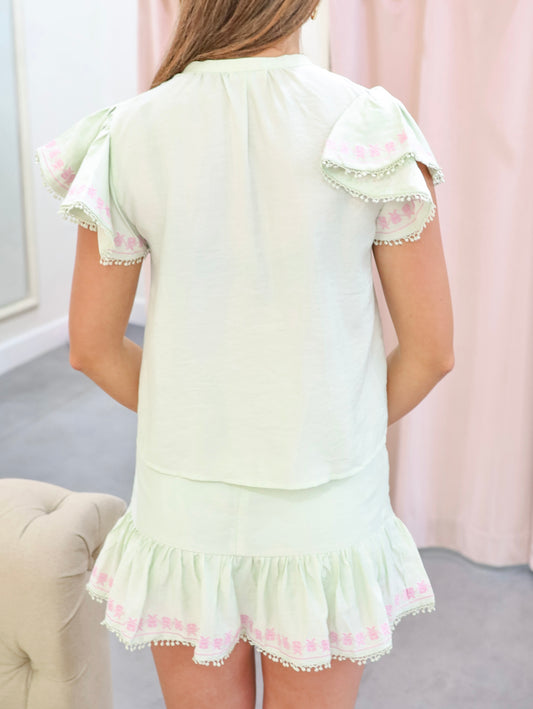 Cherie Embroidered Ruffle Hem Skirt