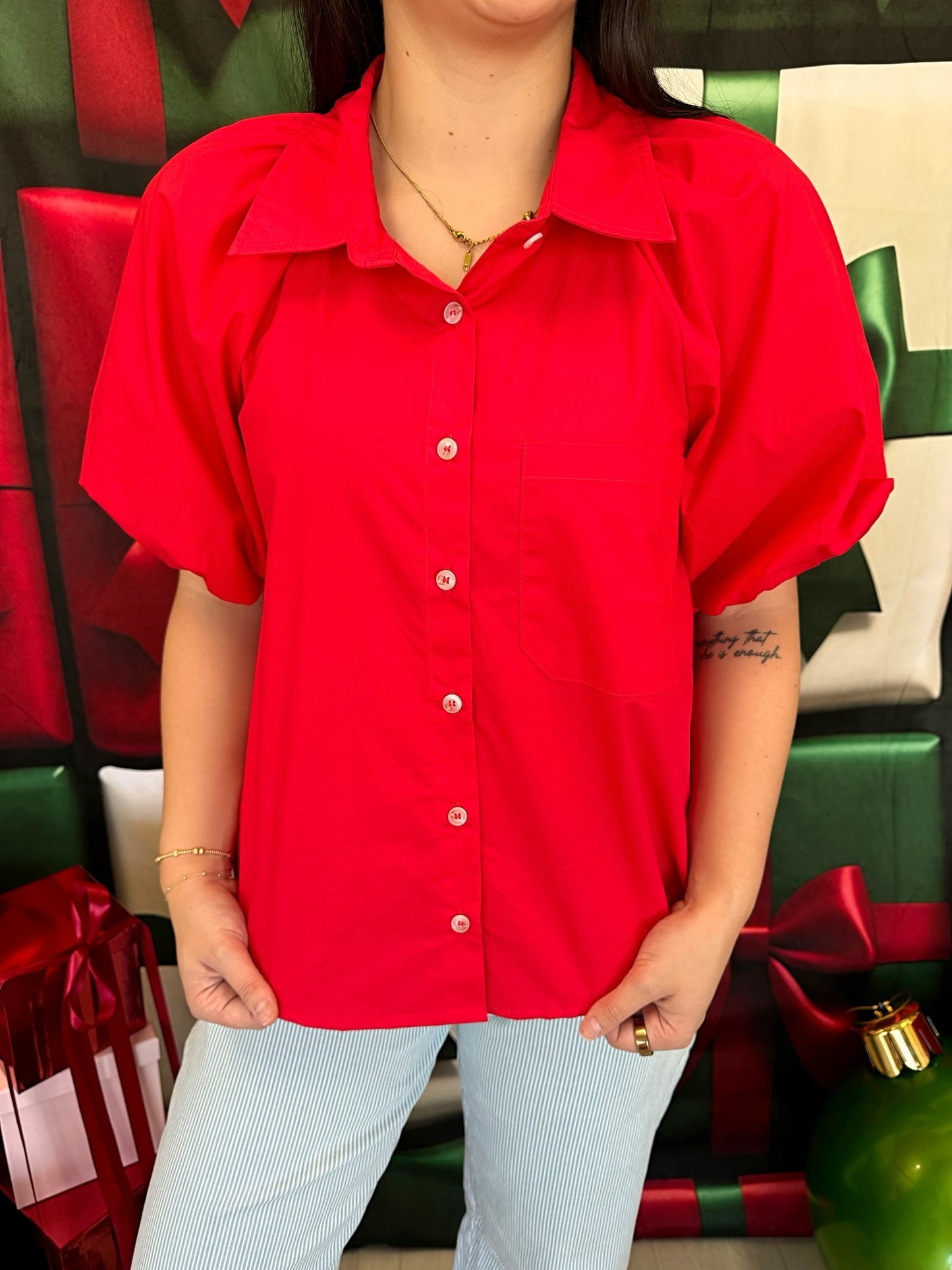 Bubble Sleeve Poplin Top