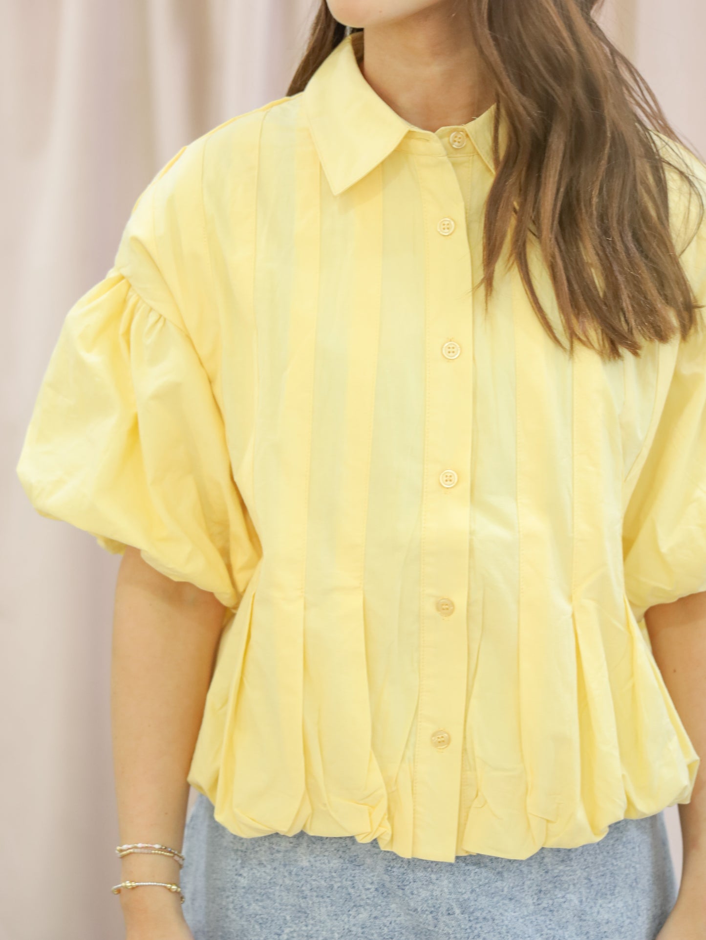 Lola Pleated Puff Sleeve Bubble Hem Top
