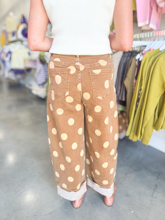 Polka Dot Folded Hem Jeans