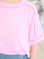 Rib Cuff Sleeve Raw Edge Top