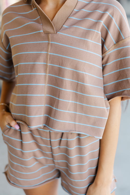 Striped Knit Shirt & Short Set