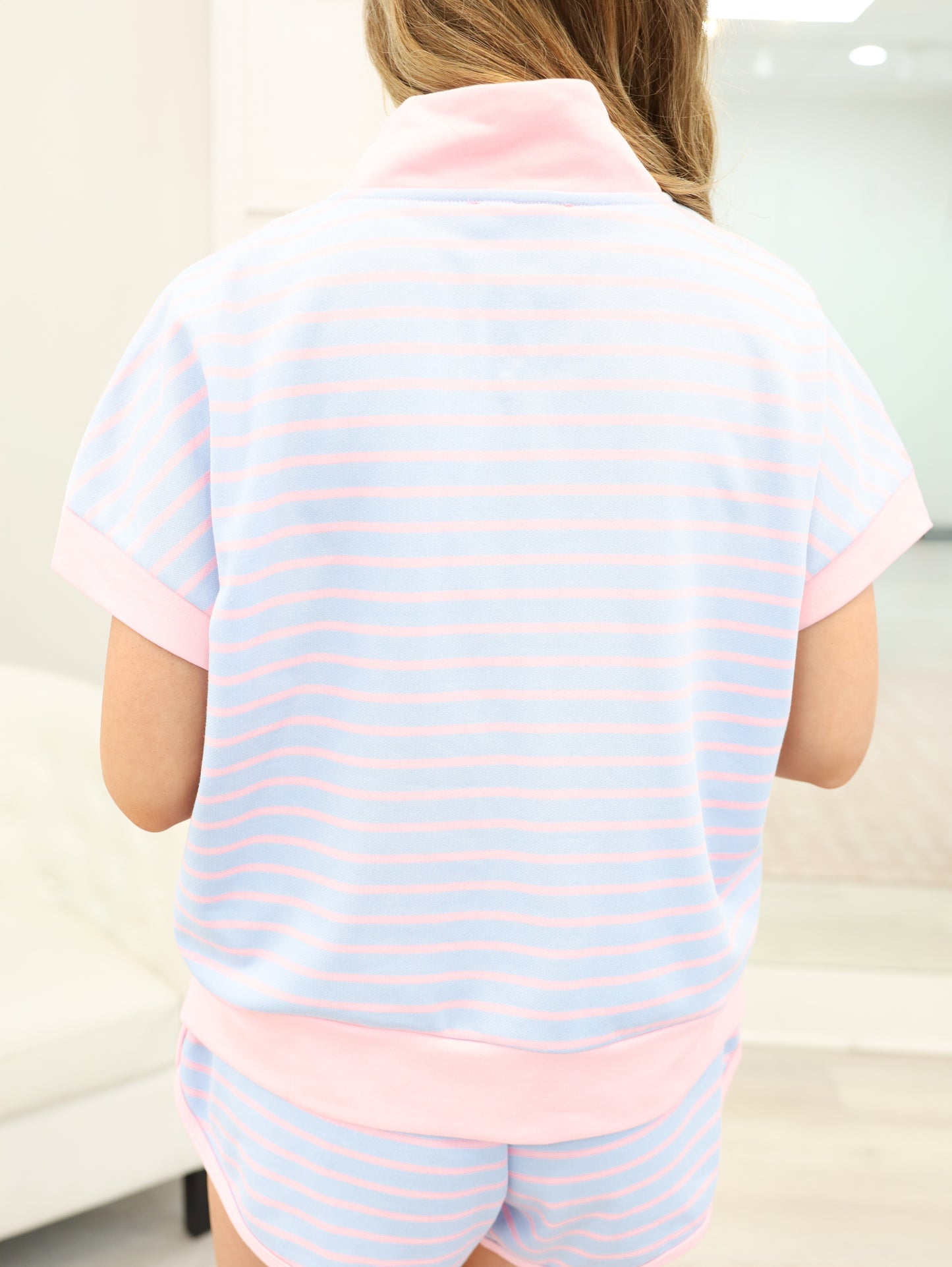 Half Zip Striped Short Set