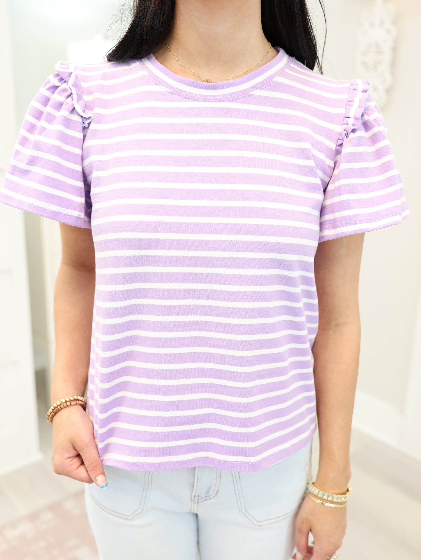 Striped Top with Ruffled Sleeves
