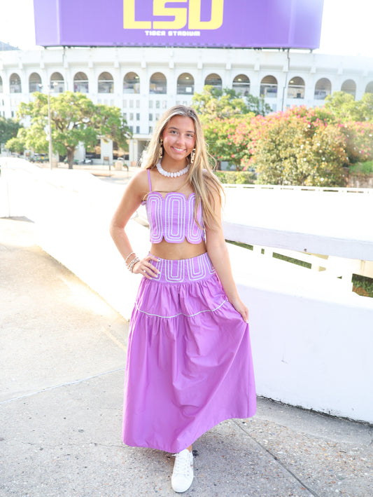 Ellen Embroidered Top & Midi Skirt Set