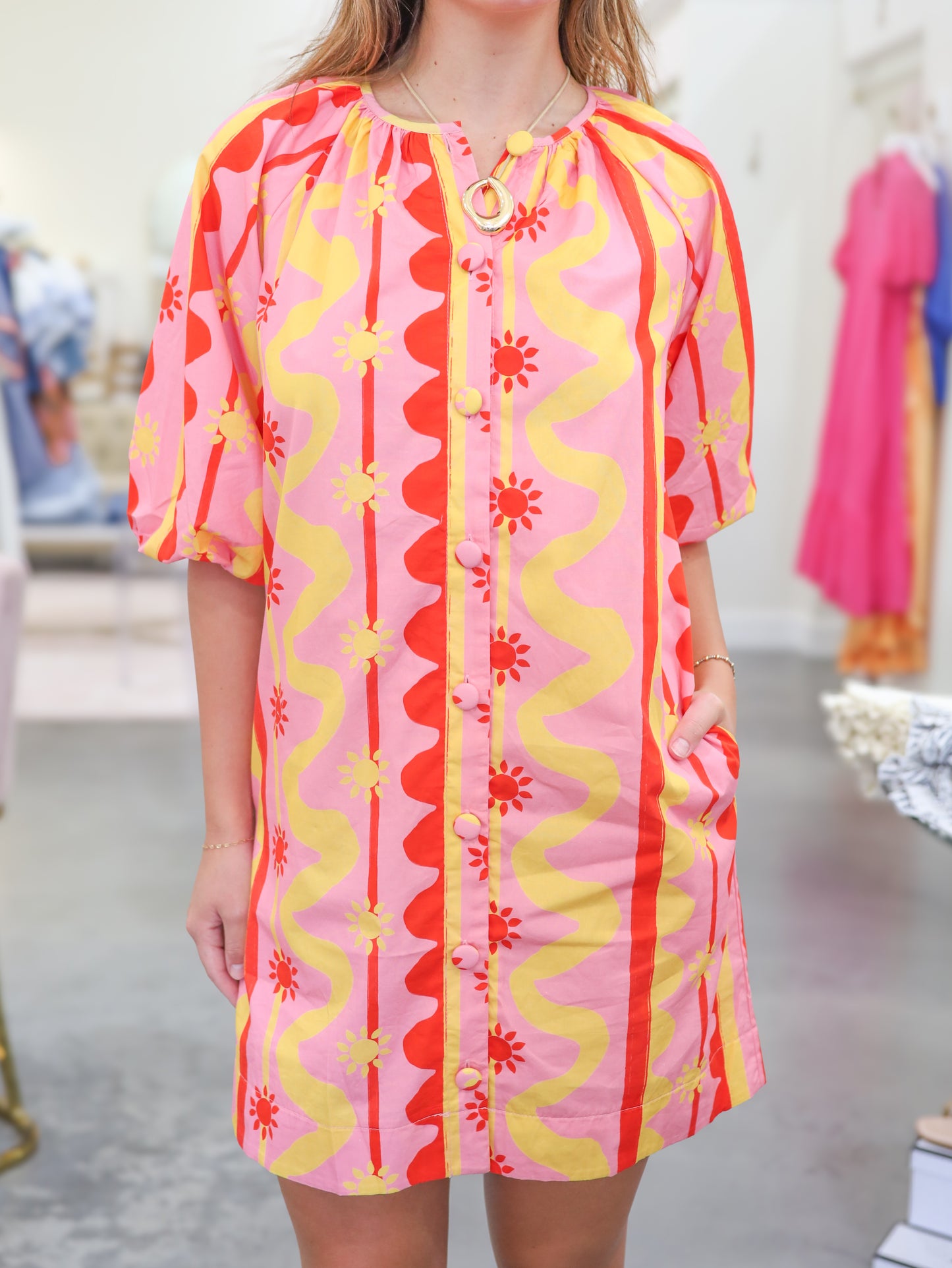 Margo Printed Button Down Shift Dress
