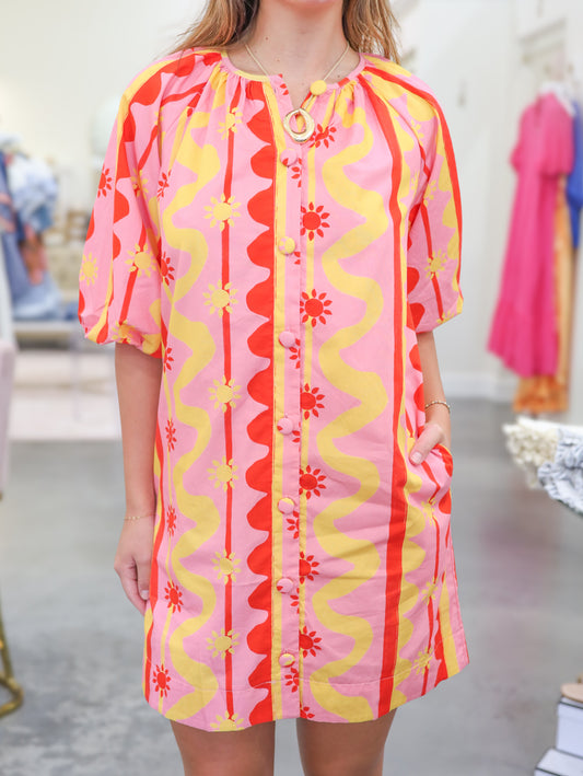 Margo Printed Button Down Shift Dress