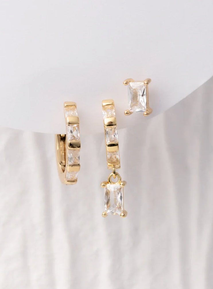 Gold earrings, earring set, rhinestone earring set, gold girly earrings