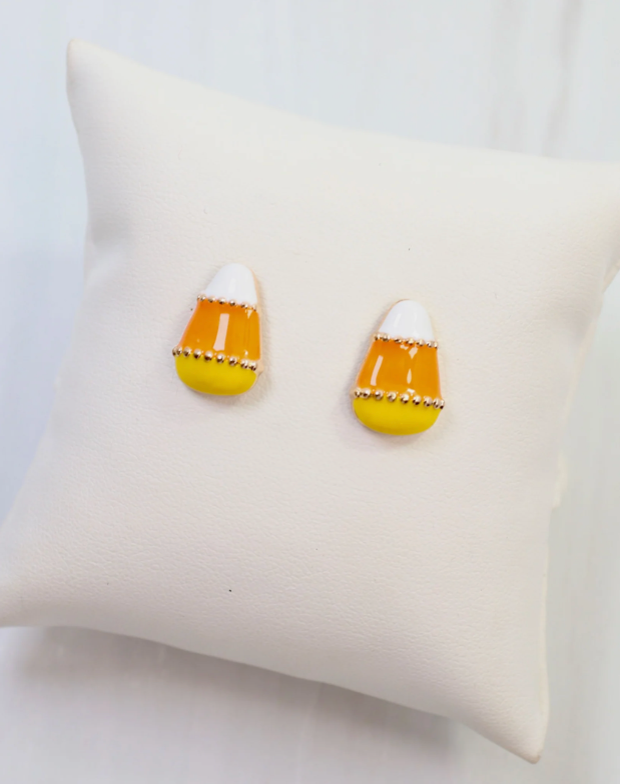 candy corn earrings, halloween earrings, candy corn studs, halloween stud earrings