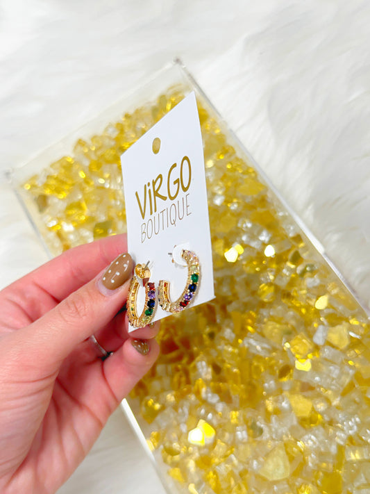 gold hoops, gold earrings, multi earrings, colorful earrings