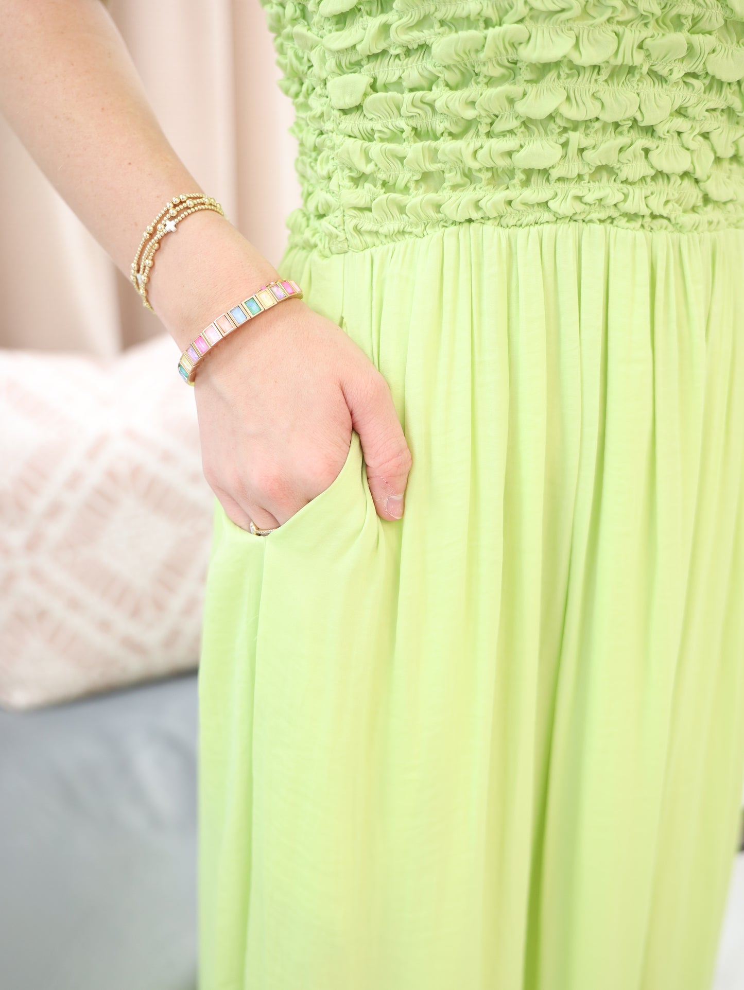 Smocked Maxi Dress With Cord Straps