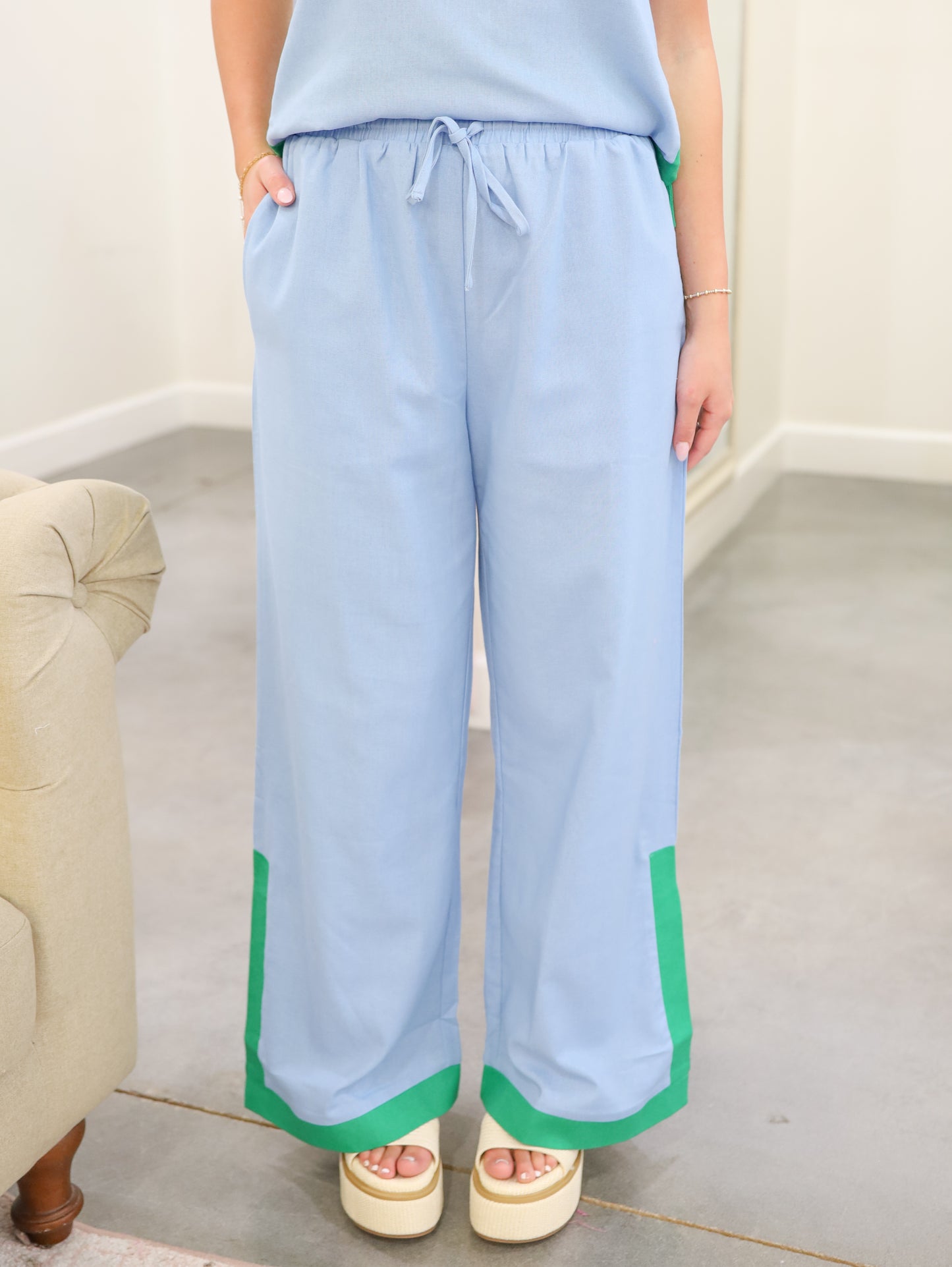Hollyn Wide Leg Contrast Hem Pants and Top Set