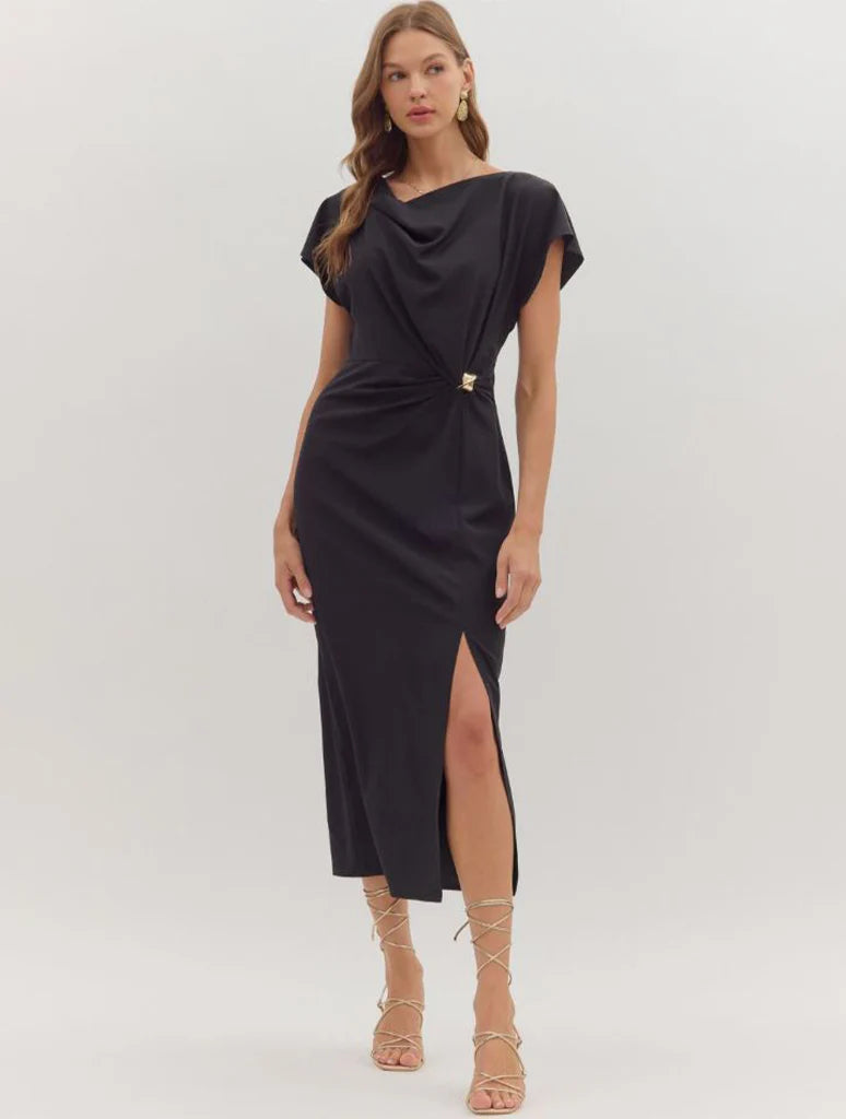Draped Neck Midi Dress