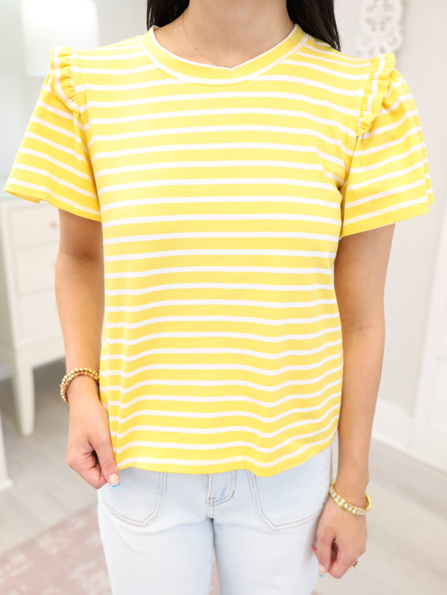 Striped Top with Ruffled Sleeves