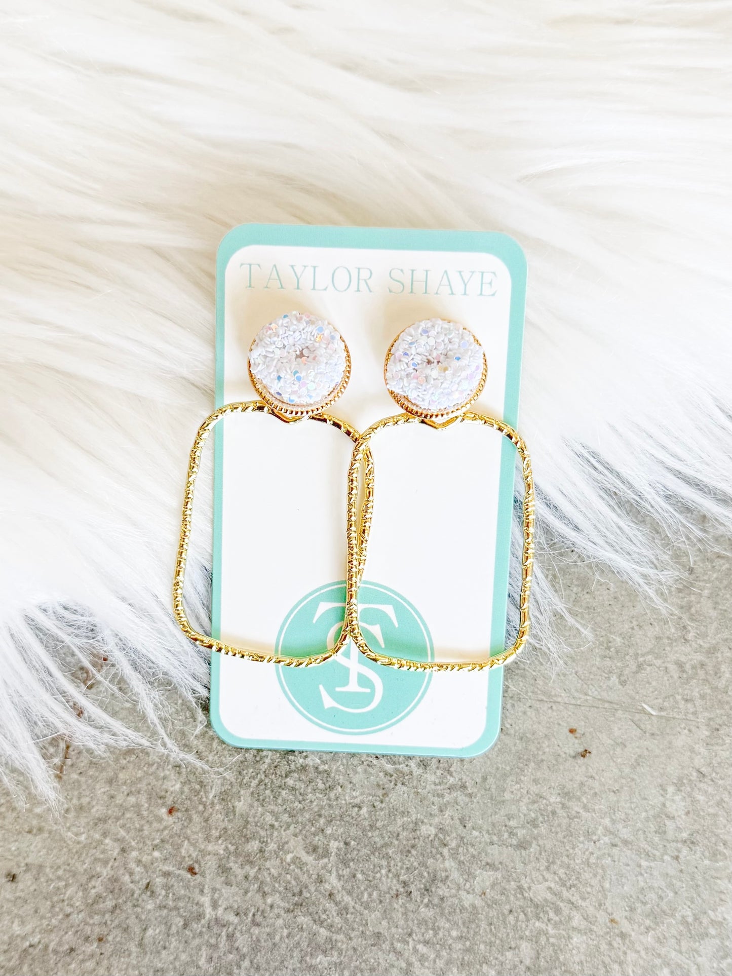 Glitter Top Rectangle Hoops