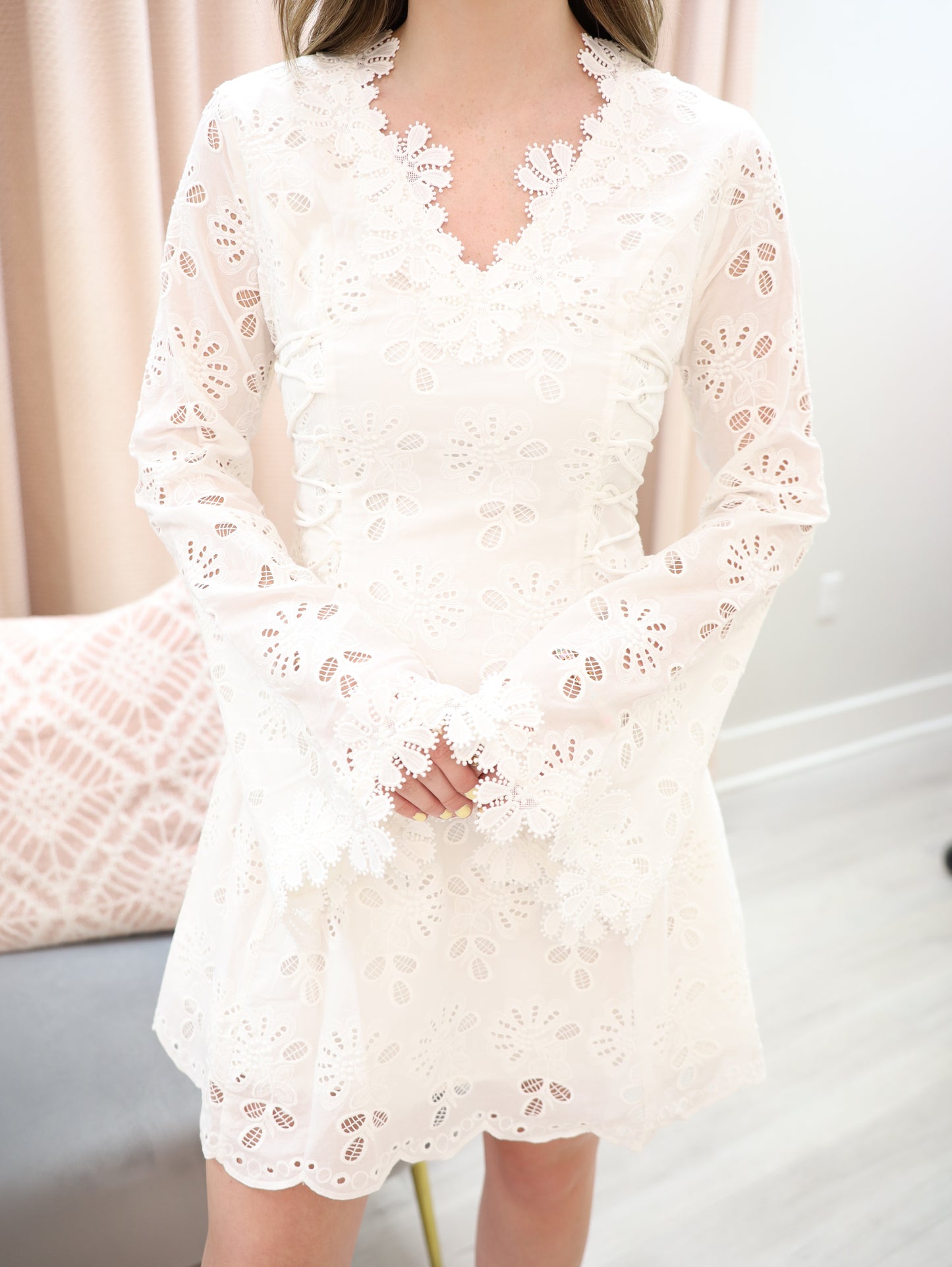 Lace Trim Eyelet Dress