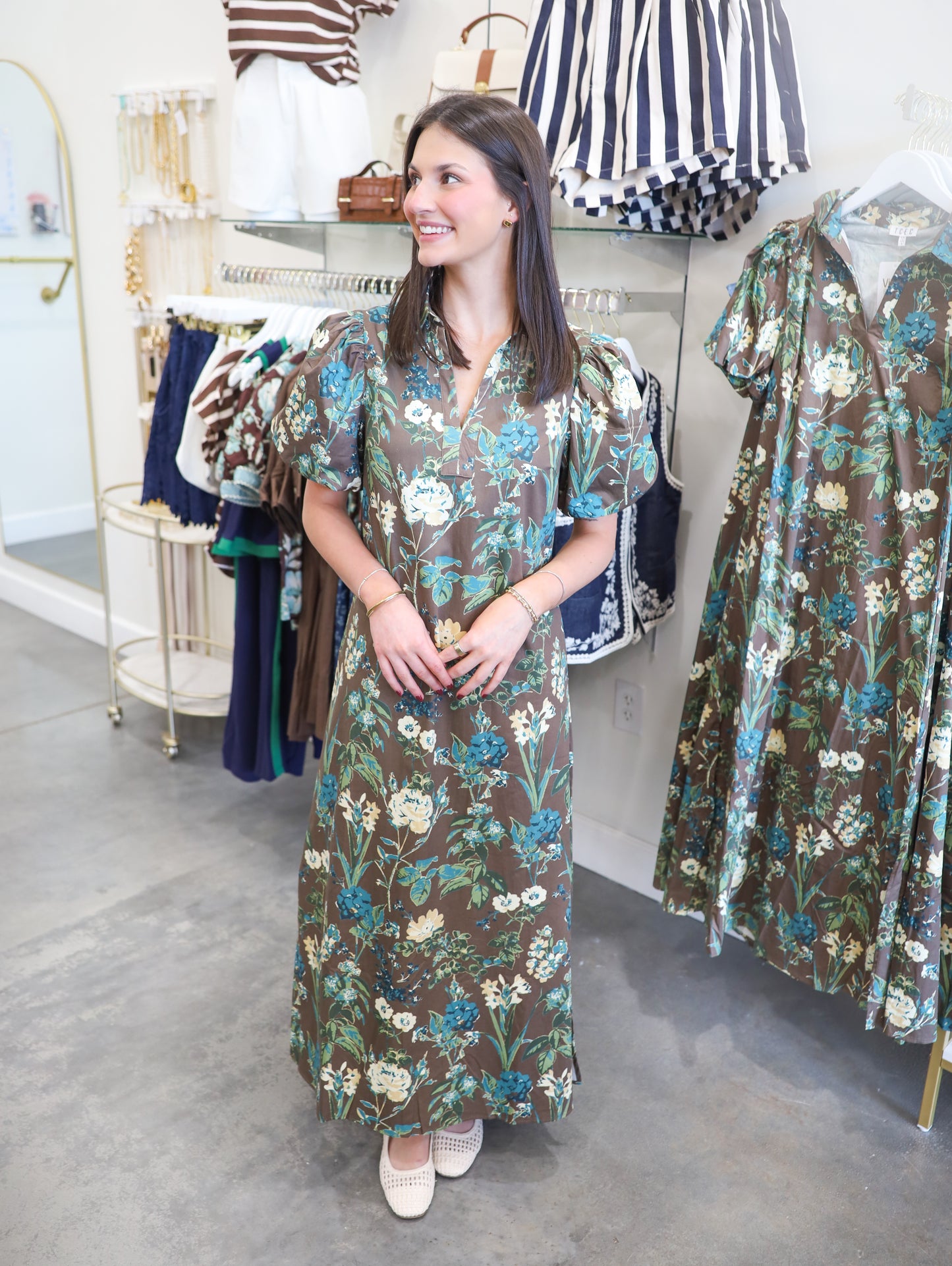 Frances Floral Puff Sleeve Midi Dress