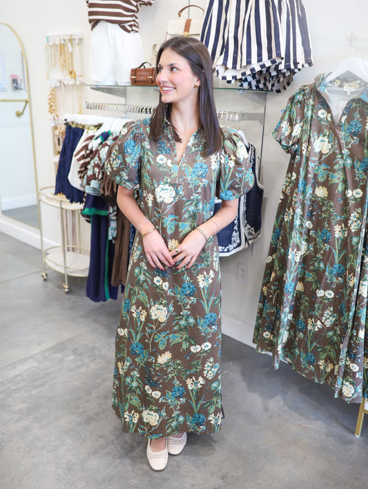 Frances Floral Puff Sleeve Midi Dress