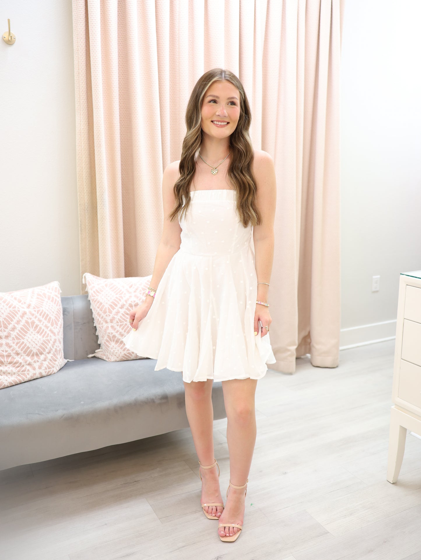 Textured Dot Strapless Dress