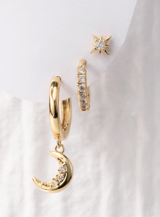 Gold earrings, gold hoops, earring set