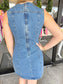 Denim sleeveless dress, sleeveless dress, denim dress, flattering denim dress, game-day dress, concert dress, country concert dress, flattering dress
