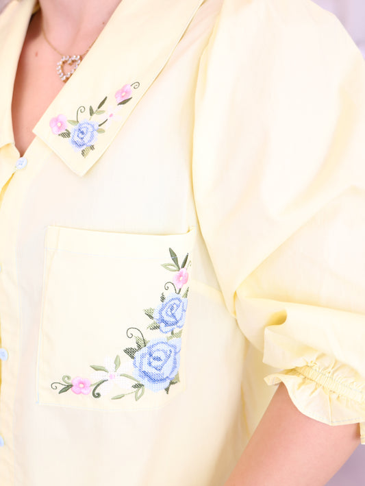 Puff Sleeve Embroidered Floral Blouse