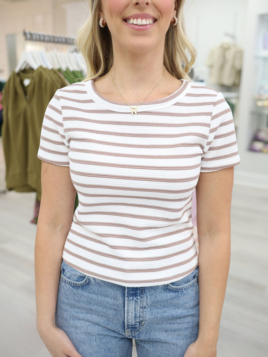 Remy Round Neck Crop Stripe Top