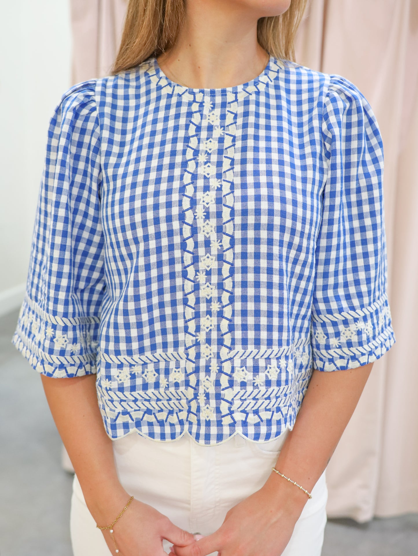 Jenny Embroidered Gingham Top