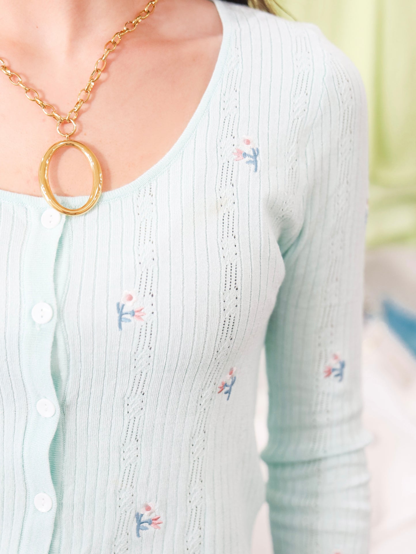 Floral Embroidered Ribbed Cardigan