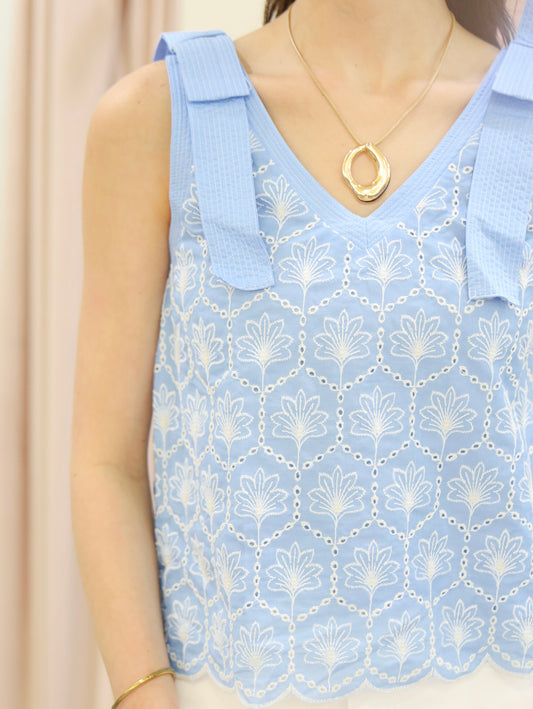 Eloise Eyelet Bow Strap Tank