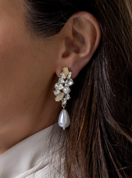 Gold Earrings, Gold jewelry, fancy earrings, pearl earrings, mixed gold and silver earrings, women's earrings, dramatic earrings, classy earrings