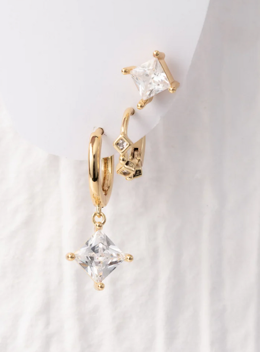 Gold earring set, gold earrings, rhinestone earrings, gold hoop earrings, stoned earrings, stoned earring set