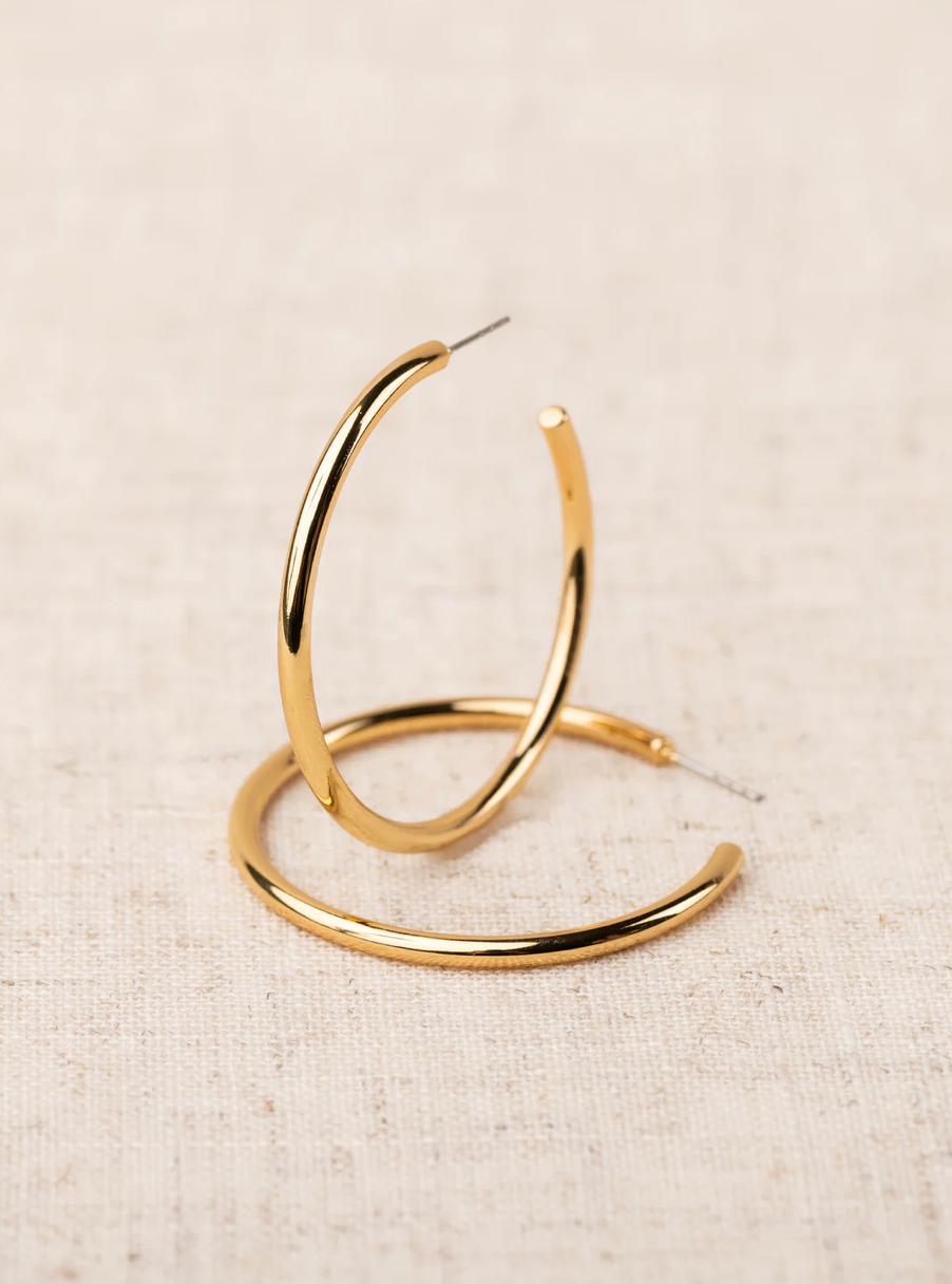 Gold jewelry, gold hoops, simple hoops. Michelle Mcdowell earrings, gold classy hoops