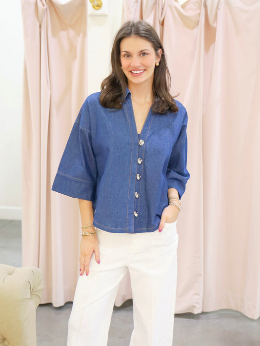 Rosie Denim Collared Button Down Top