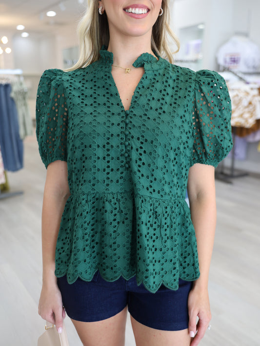 Hazel Eyelet Puff Sleeve Blouse