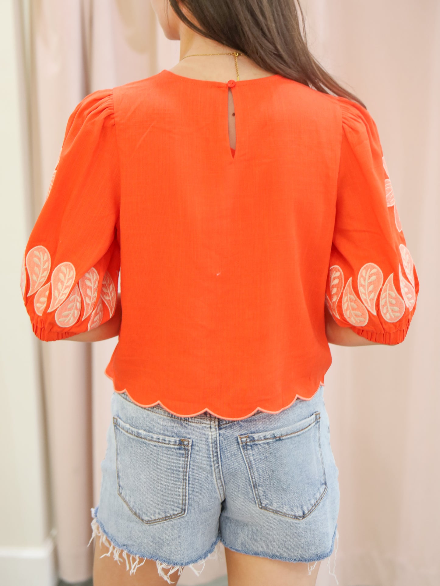 Juliana Embroidered Scallop Hem Top