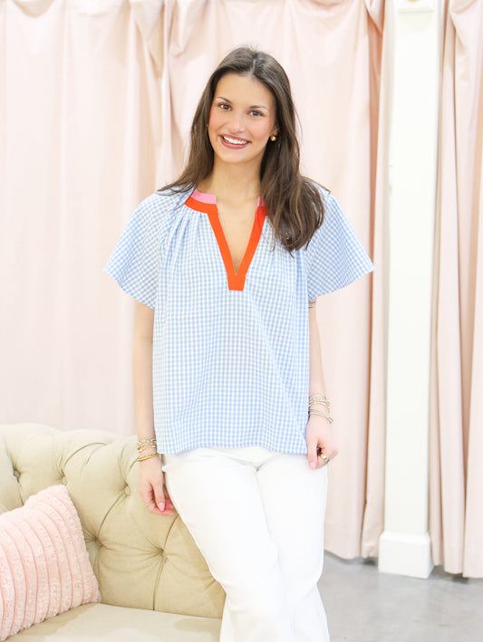 Gingham Contrast Collar Top