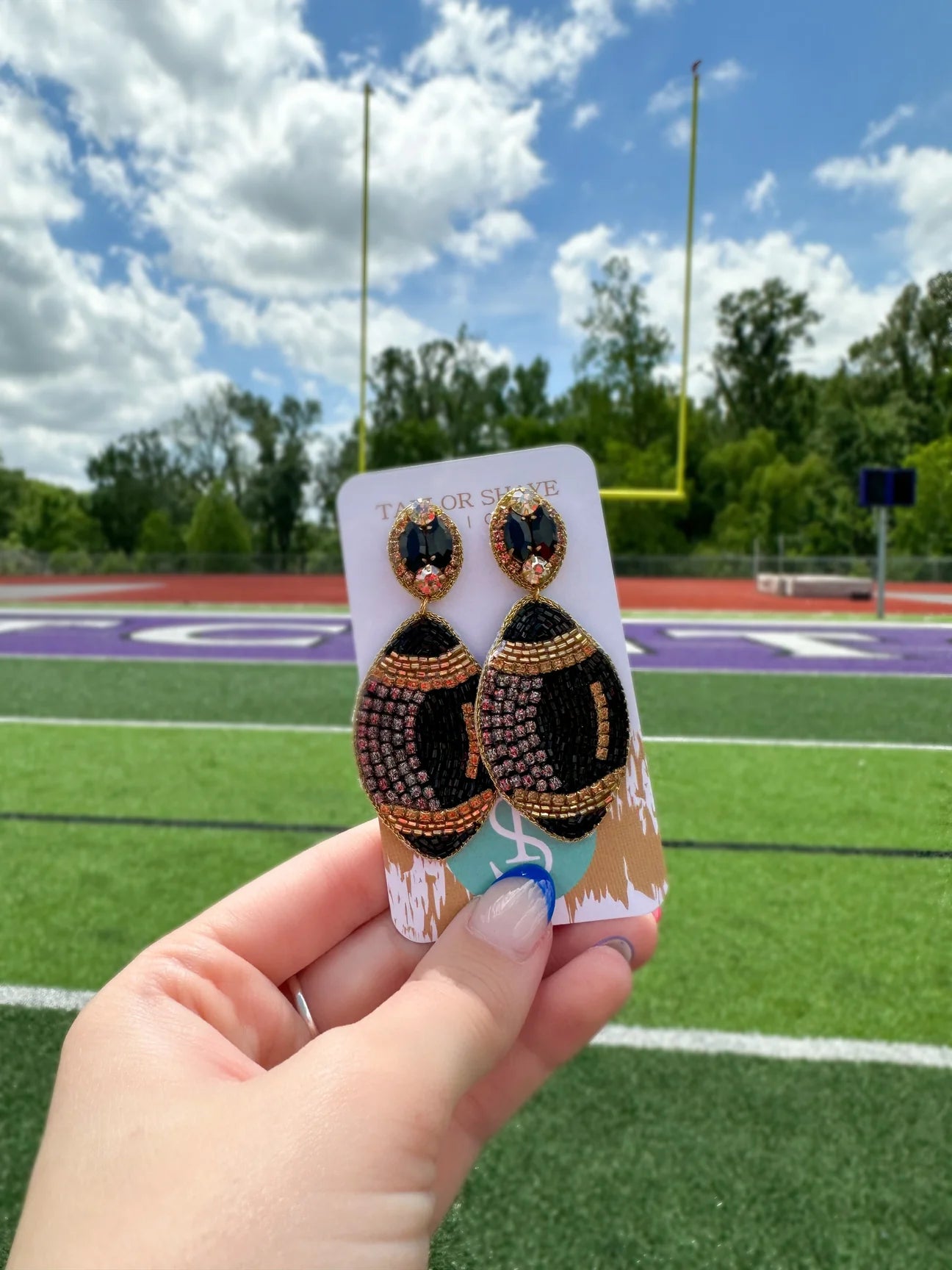 Beaded Drop Football Earrings