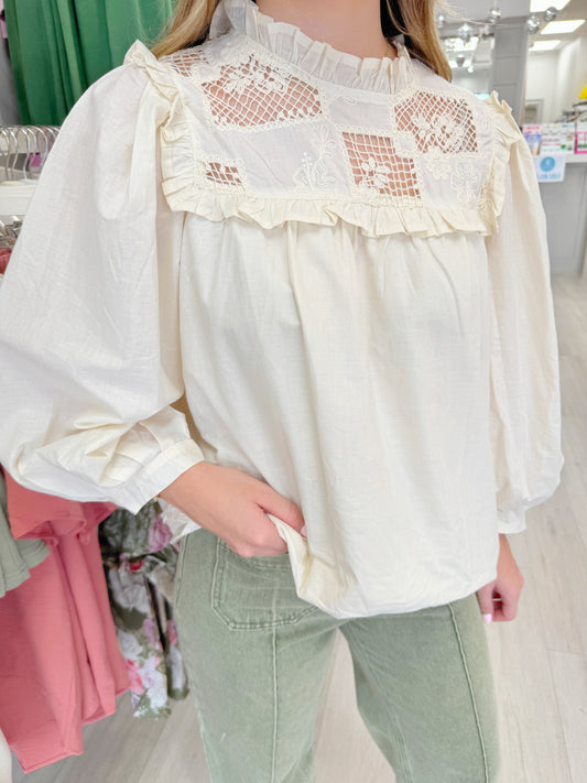 Ruffle Neck Lace Top