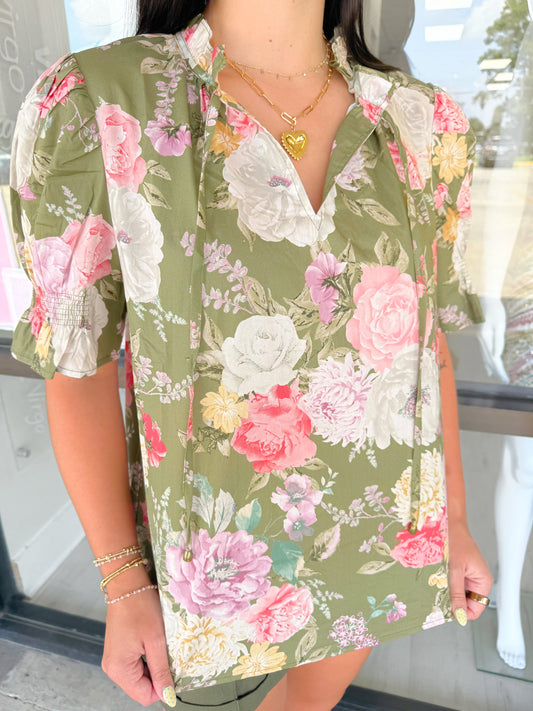 Floral Smocked Puff Sleeve Top