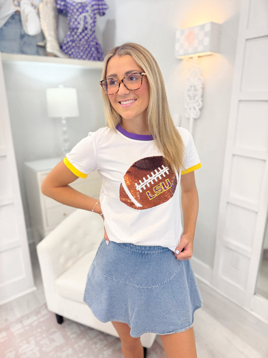 Sequin LSU Football Tee