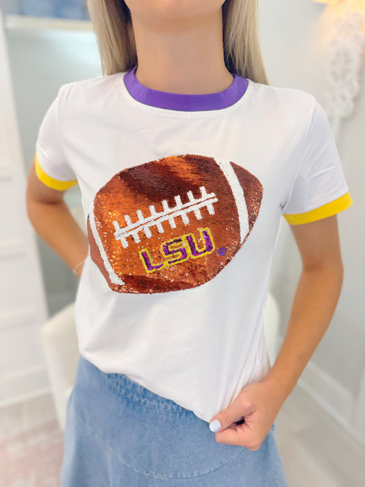 Sequin LSU Football Tee