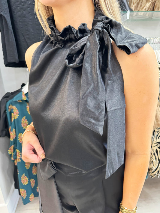 Ruffle Neck Tie Sleeveless Top