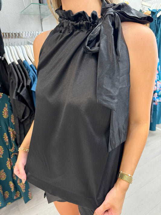 Ruffle Neck Tie Sleeveless Top